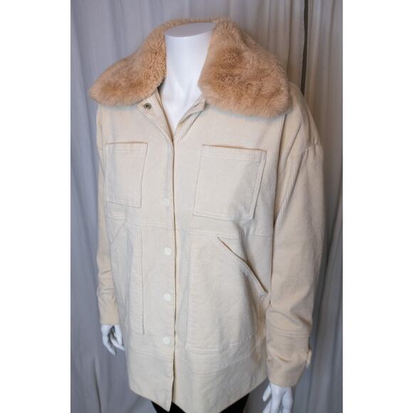 GANNI "Ridgewood" Cream Corduroy Tan Faux Fur Collar Coat US 6 - Picture 8 of 14